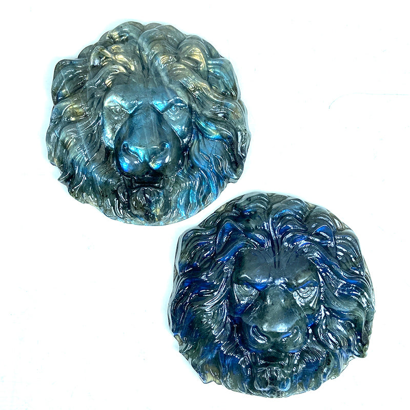 Natural Labradorite Lion Head Carvings