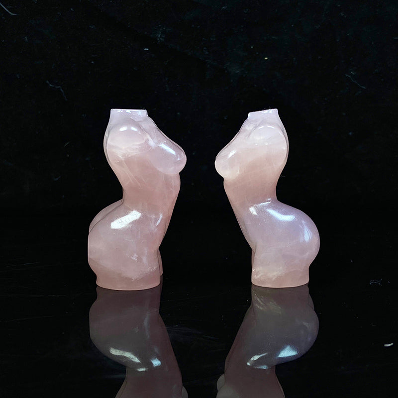 Beautiful Rose Quartz Lady Body Carvings