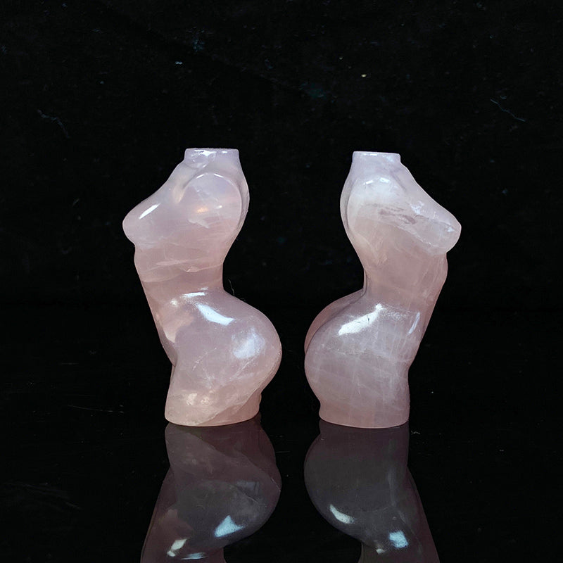 Beautiful Rose Quartz Lady Body Carvings