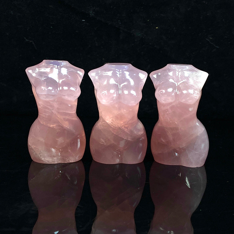 Beautiful Rose Quartz Lady Body Carvings