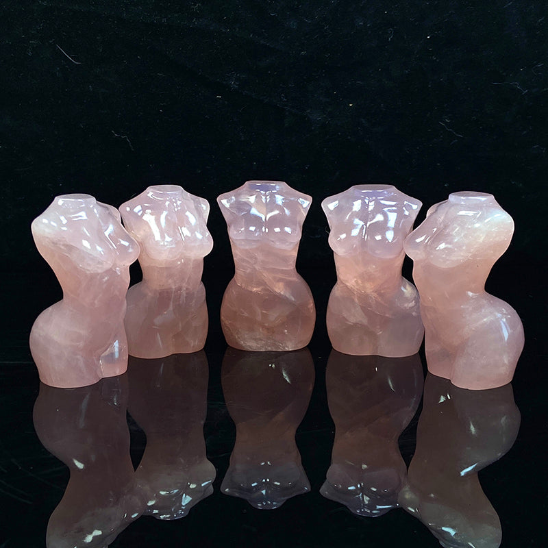 Beautiful Rose Quartz Lady Body Carvings