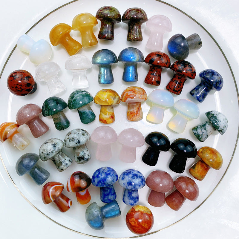 Mix Colorful Crystal Mushroom Stone Carving Home Tank Decoration