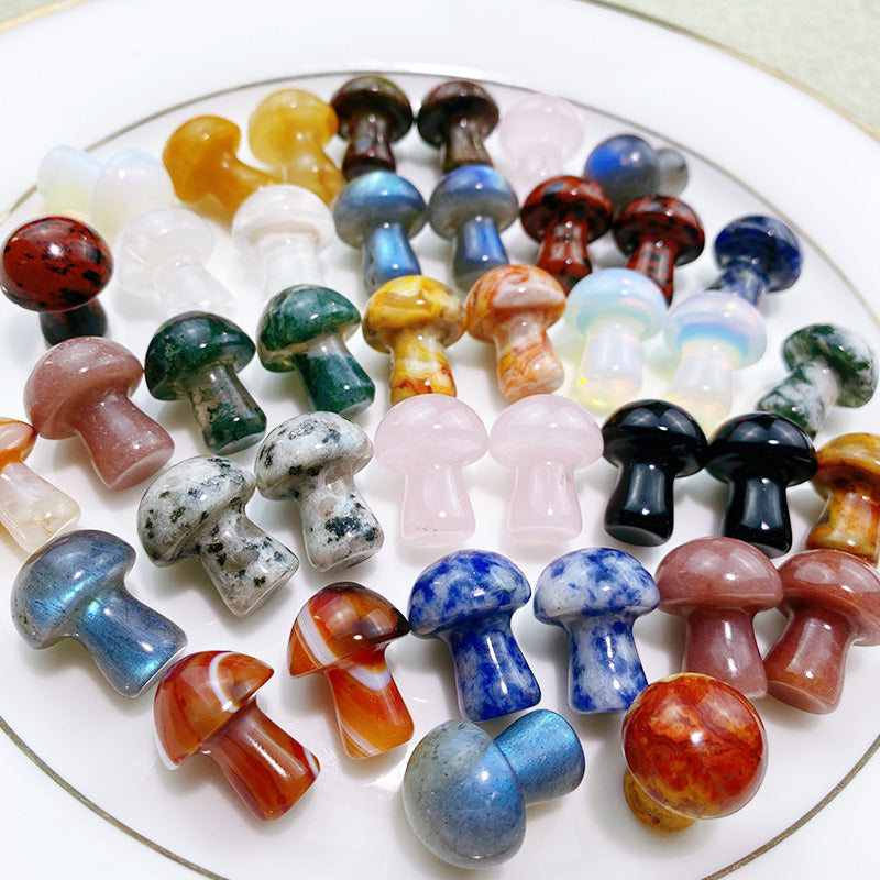 Mix Colorful Crystal Mushroom Stone Carving Home Tank Decoration