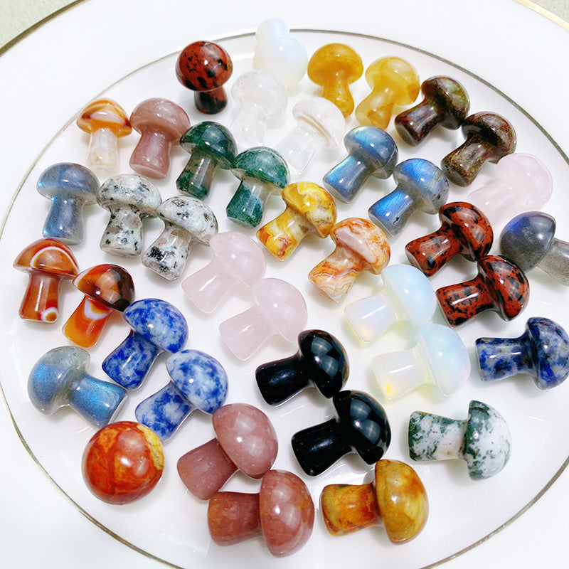 Mix Colorful Crystal Mushroom Stone Carving Home Tank Decoration