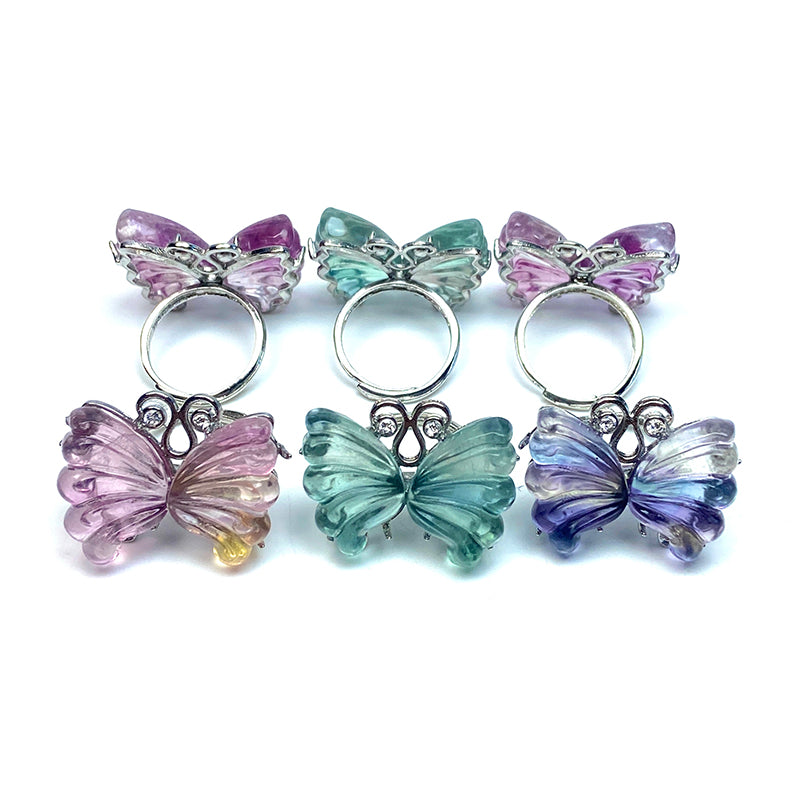 Beautiful Fluorite Butterfly Rings