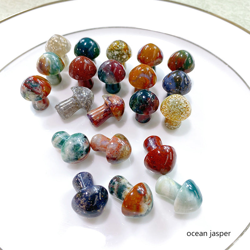 15 Different Materials Ocean Jasper/ Rose Quartz Mushroom Crystal Carving